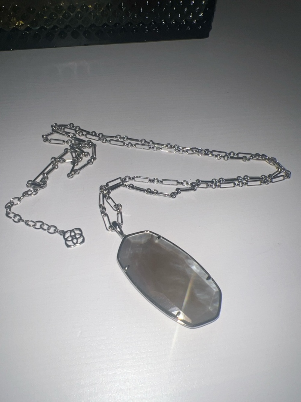 Kendra Scott Silver Necklace with Gray Faceted Pendant